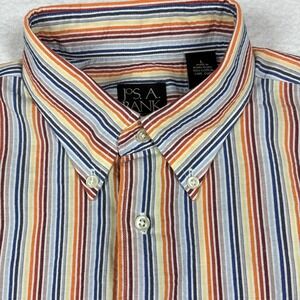 NWT Jos A Bank Seersucker Rainbow Stripe Button Down Short Sleeve Summer Large